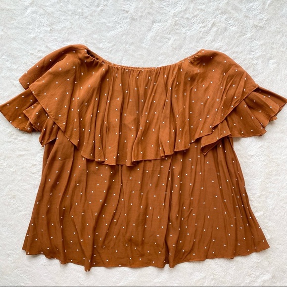 MLM label Maison Off Shoulder Burnt orange polka dot oversized top small - Picture 4 of 8